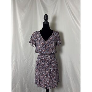 Gap Womens Floral V-Neck Mini Dress Blue Orange Short Sleeve‎ Keyhole Back Small